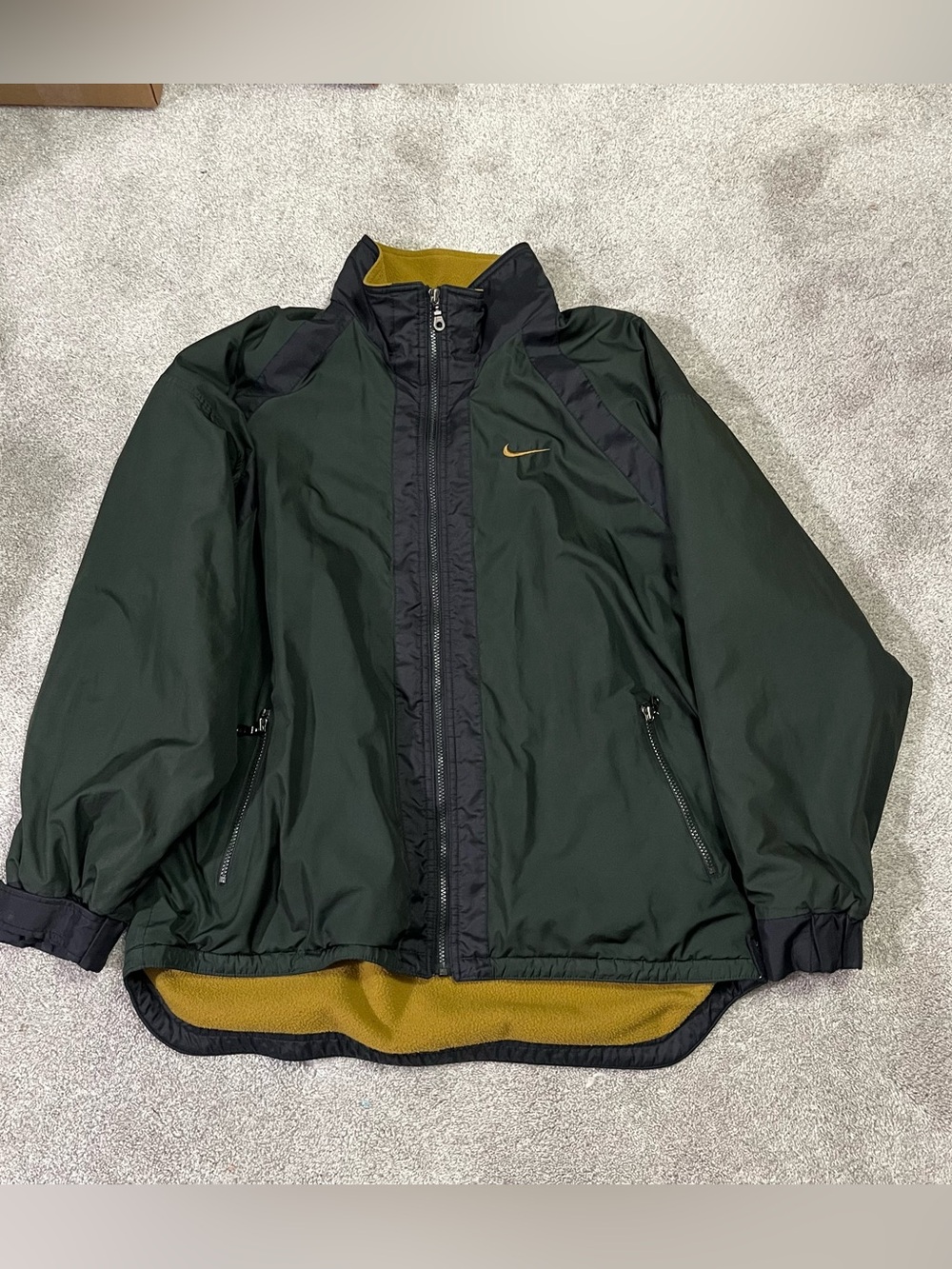 Vintage 90s Nike Swoosh Essential Green Black Medium Jacket Full Zip Lined
